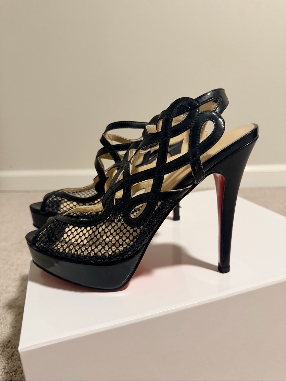Christian Louboutin Branda Slingback Fishnet Heels